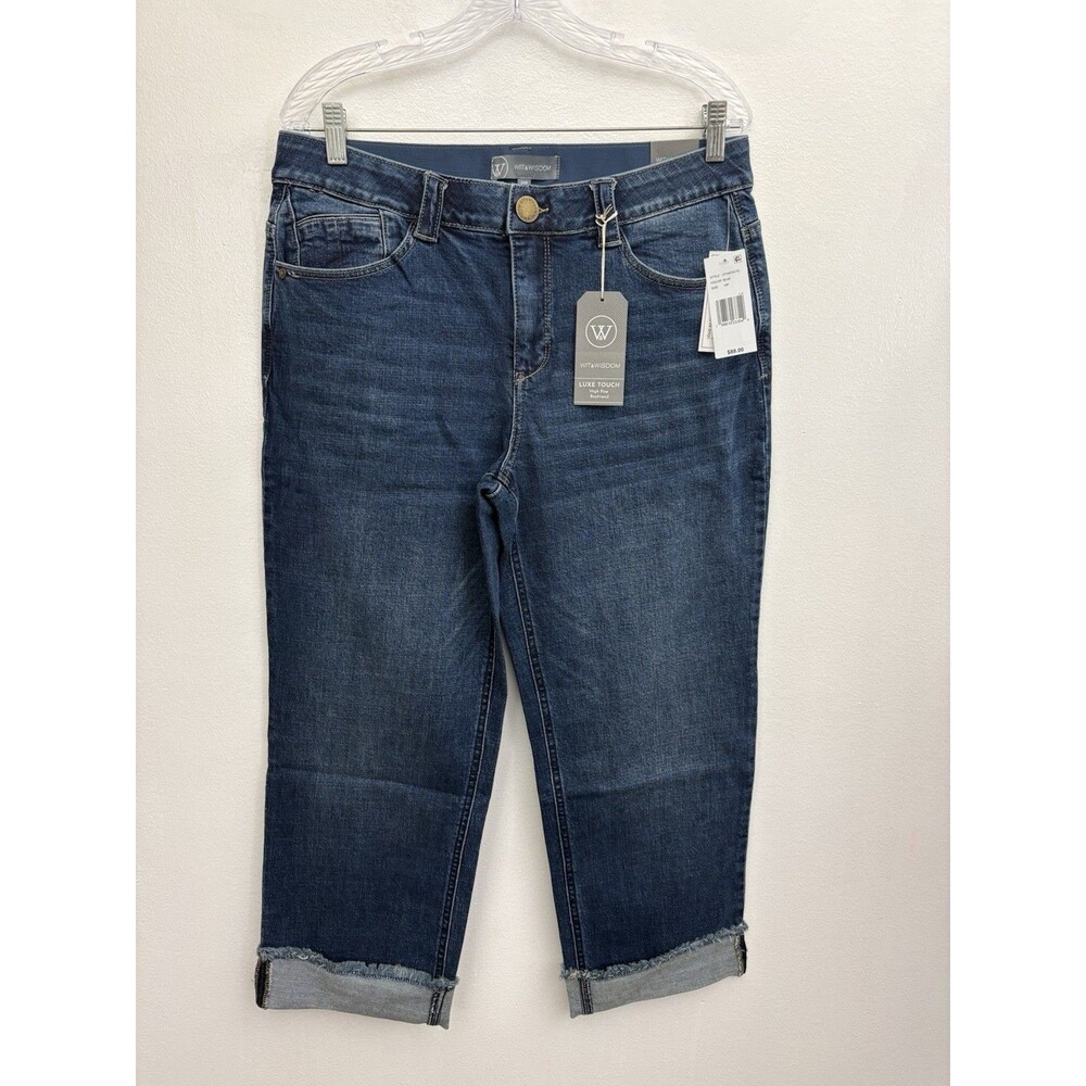 Wit & Wisdom Luxe Touch High Rise Crop Jeans 10P Blue Cuffed Boyfriend Denim